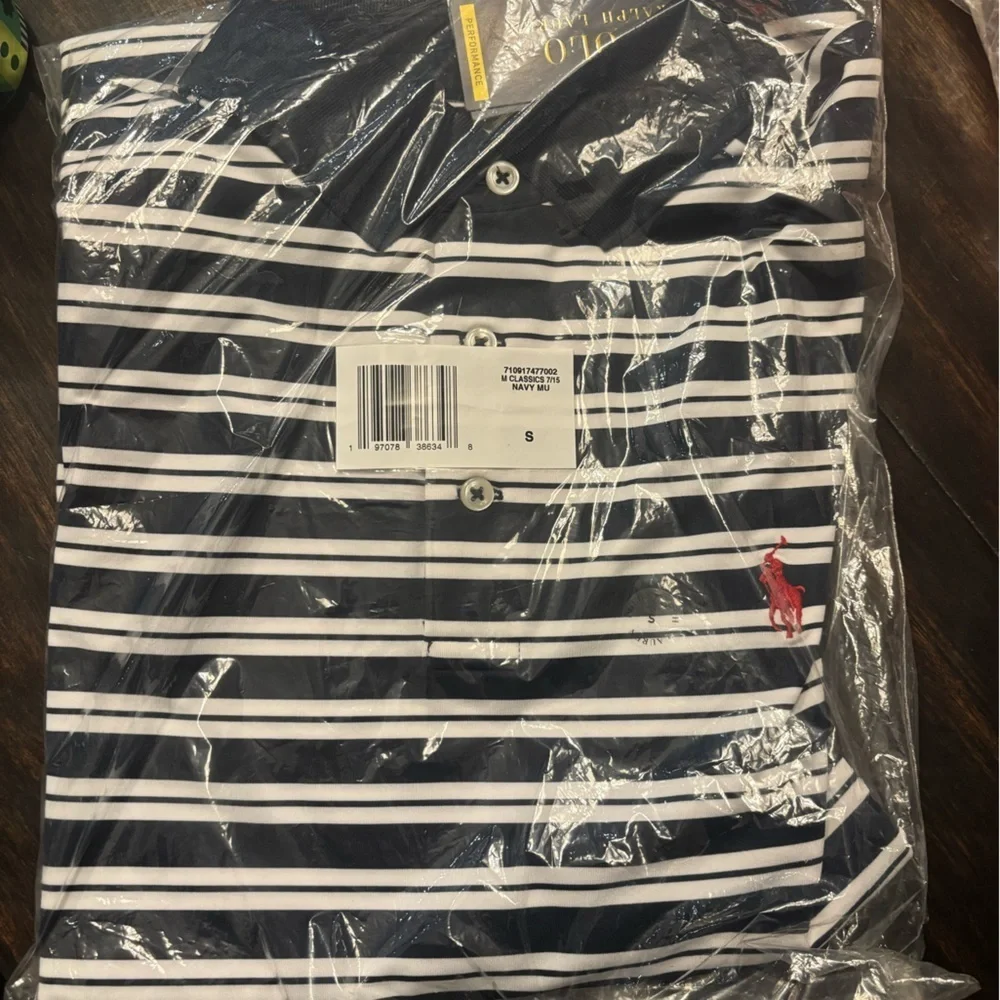 Polo Ralph Lauren Classic Navy and White Striped Polo Shirt- NWT- size small